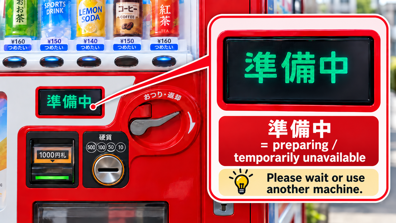 What does "Preparing" mean for a vending machine?