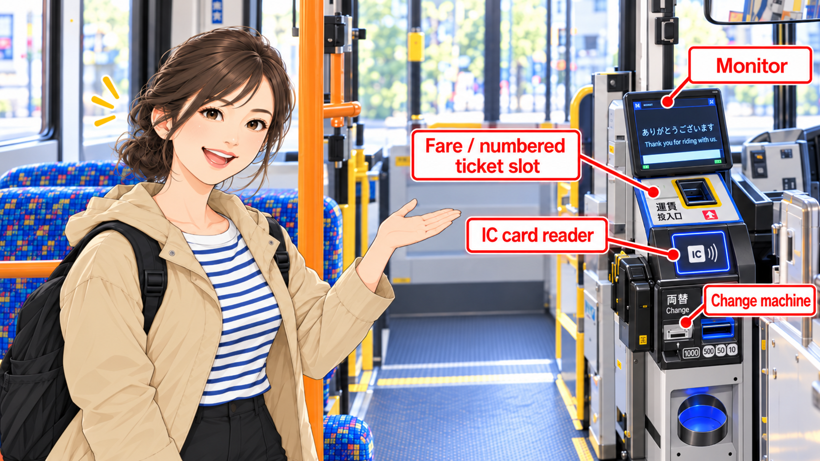 Bus fare box with IC card reader and change machine in Japan