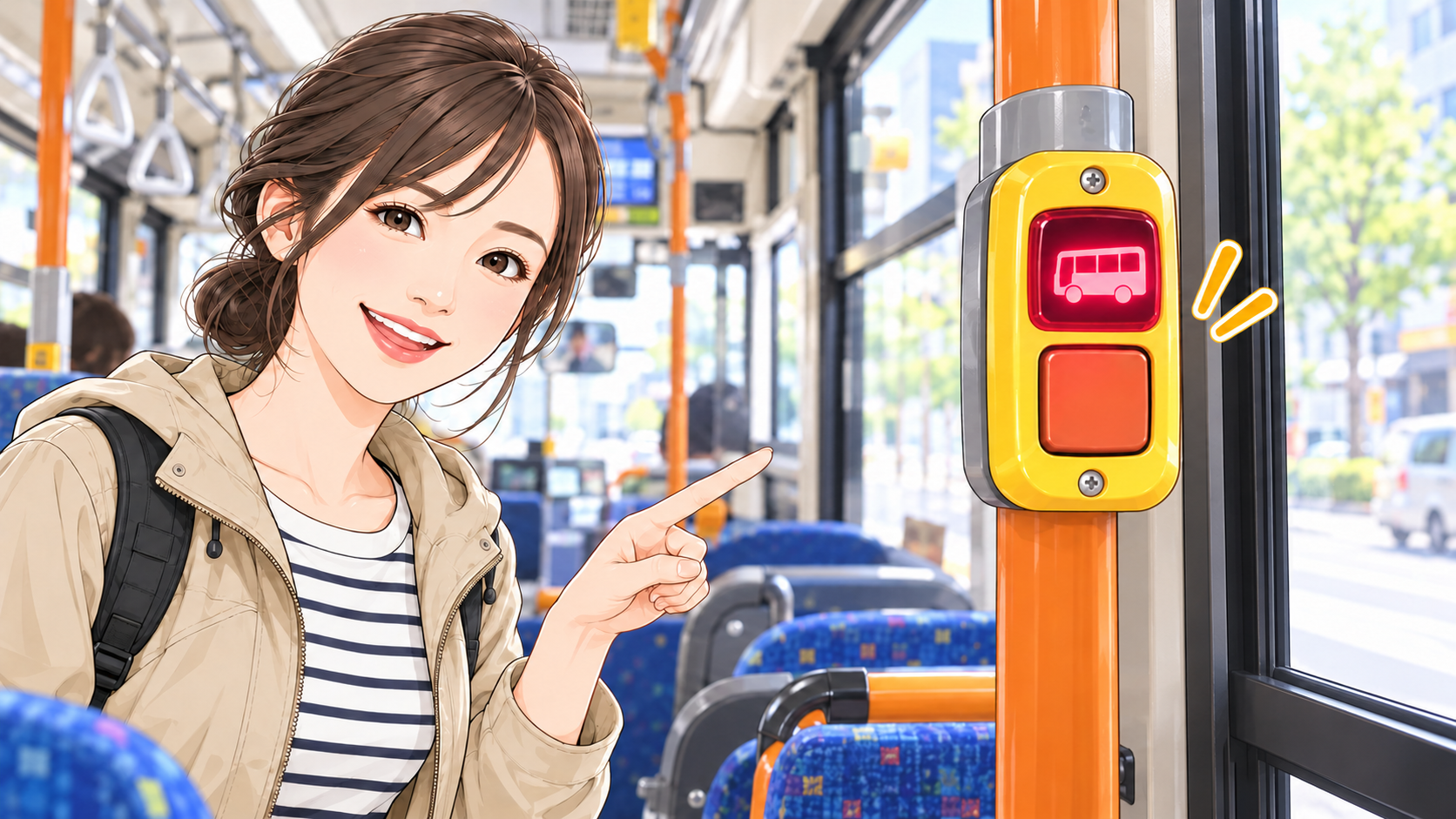 Bus stop button used to request the next stop on a bus in Japan